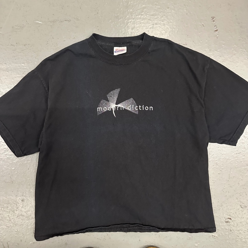 Vintage Hanes Mens Modern Diction Graphic T-Shirt Large Black Preowned Cropped